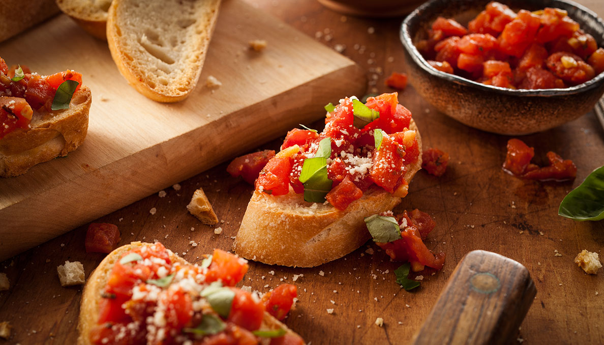 Image of Easy Bruschetta on crostini with petite diced tomatoes