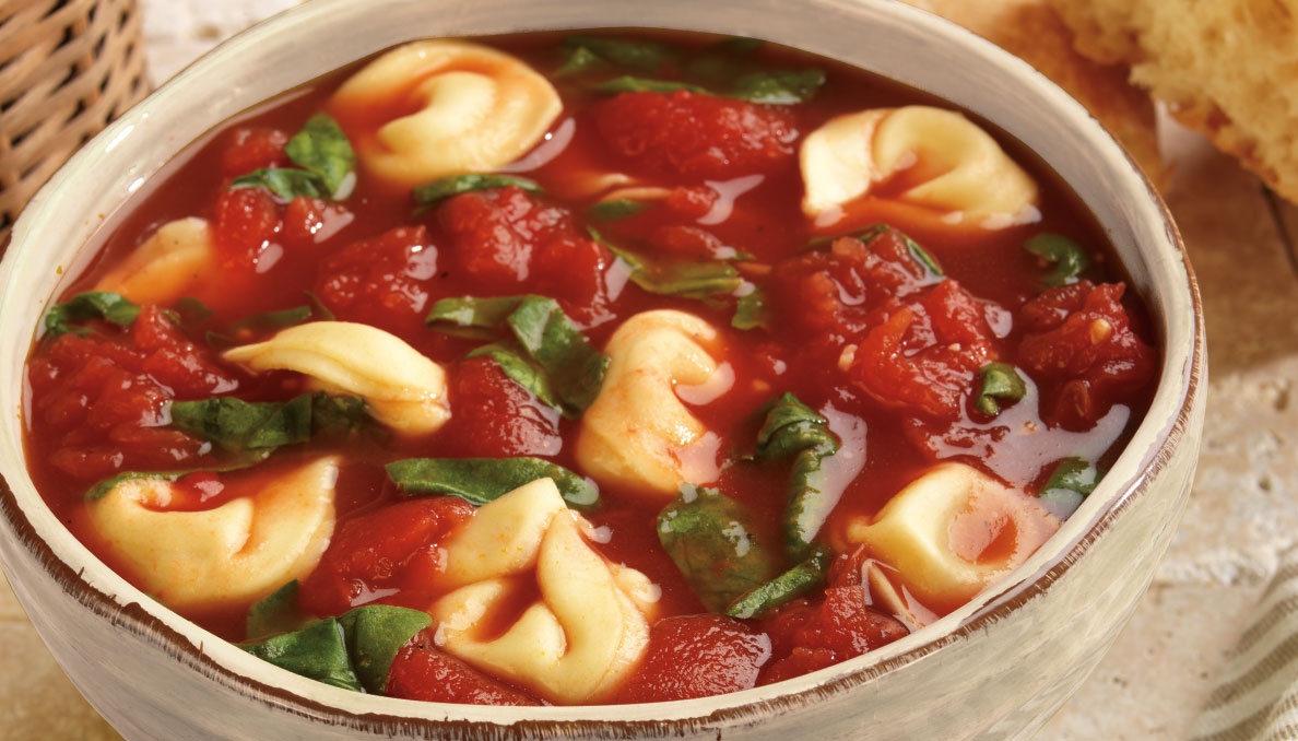 Tomato Soup with Spinach and Tortellini