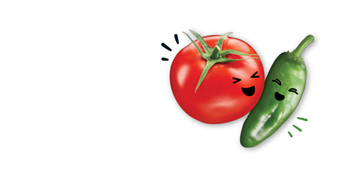 Image of tomato and pepper characters from Red Gold Tomato Love canned tomato label